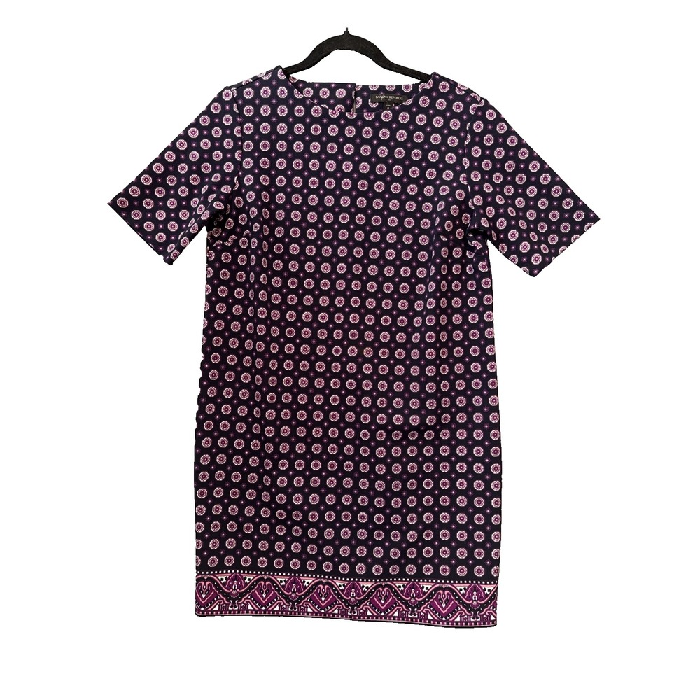 Banana Republic Purple Geometric Print Shift Dress 8P Short Sleeve Work Chic Mod